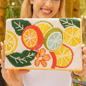 Bolso Bandolera Rectangular Tipo Sobre con Cuentas Hechas a Mano, Diseño de Frutas Cítricas, con Cadena Plateada, Ligero, para Bodas/Eventos Nocturnos - Product Image 4
