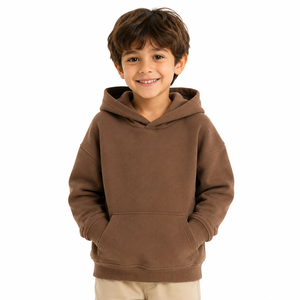 Sweat-shirt à capuche pour garçons, pull d'hiver, marron uni, décontracté, en polaire avec poche kangourou, poignets côtelés, respirant - Product Image 1
