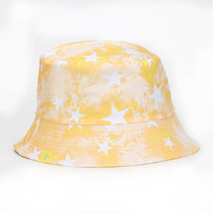 Unisex Bucket <b>Hat</b> Blue Tie-Dye White Stars Pattern Casual Spring Summer Adult <b>Hat</b> - Product Image 3