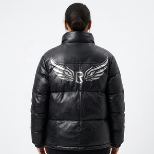 Men's Black Jacket With Wing Logo Foil Print Stand Collar Winter Streetwear <b>Coat</b> <b>Zipper</b> Thick Insulated - Product Image 5