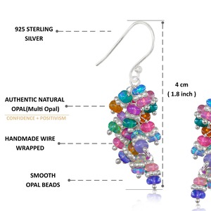 Natural Black <b>Opal</b> Beaded Drop <b>Earrings</b> Rhodium Plated Sterling Silver Trendy Women's Jewelry for Wedding Party - Product Image 3