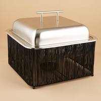 Plat de service carré de luxe style bohème avec support de buffet en corde tressée noire, chauffe-plat en acier inoxydable, unité individuelle