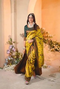 Colección de Sarees de Diseño Banarasi para Mujer, de Lujo, con Bordado Zari, Tradicionales Indios, para Bodas y Fiestas, Verano e Invierno, Antiarrugas - Product Image 2
