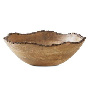 Bol à salade unique en bois de manguier massif à bords naturels, sculpté à la main, vaisselle rustique, centre de table à prix abordable - Product Image 1