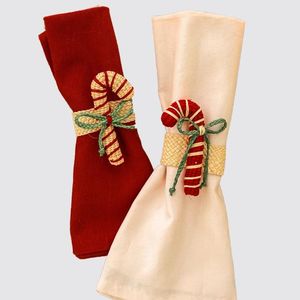Unique Christmas Candy <b>Cane</b> Rattan Napkin Ring Set Hand-Knitted Decorative Tableware for Festive Holiday Home Dining Decor - Product Image 2