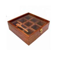 Boîte à épices en bois avec compartiments séparés, couvercle en verre et cuillère, style antique, conteneur de rangement artisanal