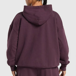Sweat à capuche zippé pour femme, couleur prune, coupe classique, en molleton de coton, couleur unie, avec poches, tendance, haute qualité, pour l'automne - Product Image 2