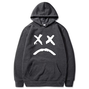 Sudadera con capucha negra para hombre con estampado de ojos blancos en X y boca triste, manga regular, jersey de algodón polar para otoño - Product Image 2