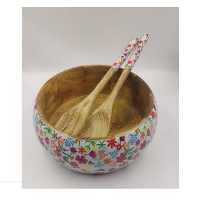 Tazón para Servir Comida, Frutas y Pasta, Forma Redonda, Portátil, Diseño Artesanal, Tazón de Madera con Estampado Esmaltado, Gran Venta - Product Image 6