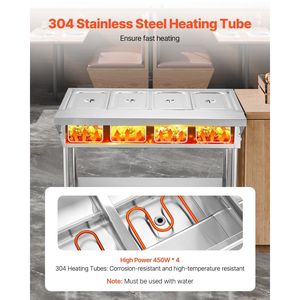 Table de cuisson électrique professionnelle 4 bacs avec contrôle de température indépendant, en acier inoxydable, pour buffet et maintien au chaud - Product Image 2