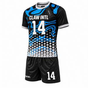 ชุดเสื้อฟุตบอลชาย 14 ลายเรขาคณิตสีดำน้ำเงินแบบซับลิเมชั่น ระบายความชื้น ทรงสปอร์ต แขนสั้น - Product Image 3