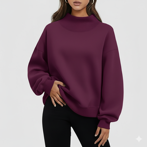 Sweat-shirt ample à col montant pour femme, imprimé, à sequins, couleur unie, en molleton, 100 % coton, personnalisable avec logo, prix abordable - Product Image 1