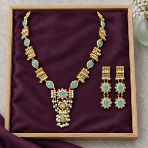 Premium Mint Floral Long Necklace Earring Set Wholesale Supply Manufacturing Factory Bulk Wholesaler - Product Image 5
