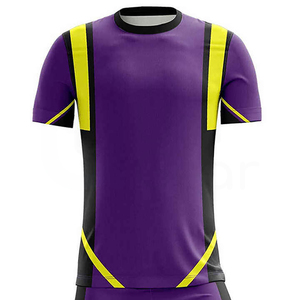 Purple Yellow Black Sublimated Soccer Jersey Men Short Sleeve Crew Neck Moisture Wicking Athletic Fit 100% Polyester - Product Image 1