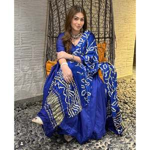Hermoso Vestido Anarkali Azul para Fiesta con Dupatta de Diseñador, Talla XL por FB - Product Image 6