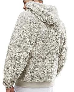 Men's Oversized Hooded Fleece Sweatshirt Solid Color Casual Winter Wear With Pocket Regular Fit Knitted Polyester Material - Product Image 3