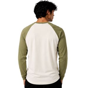 Camiseta de Manga Larga Raglán Blanca y Verde Oliva para Hombre, Cuello Redondo, Algodón Premium, Diseño Gráfico de Béisbol, Personalizable OEM, Ropa Urbana - Product Image 2