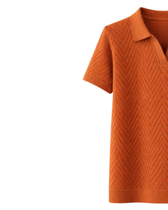 Custom Mens <b>Rust</b> Orange Textured Knitted Polo Shirt Short Sleeve Summer Casual Slim Fit Knitwear Custom Logo Wholesale Supplier - Product Image 3