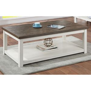 Tavolino da Salotto in Stile Rustico, Rettangolare Marrone con Base Bianca e Ruote, Arredamento per Soggiorno - Product Image 2