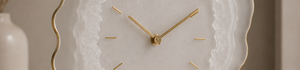 Minimalist Circular Desk <b>Clock</b> With Acrylic Face Brass Frame Silent Quartz Movement Needle Display - Product Image 3