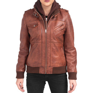 Women's Premium Quality Leather Sleeve Bomber Jacket Breathable Outwear Crop High Quality Fashion Jackets - Product Image 1