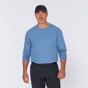 Camiseta de Algodón de Manga Larga Azul para Hombre, Corte Regular, Cuello Redondo, Color Sólido Informal, Tejido Transpirable, Teñido Liso - Product Image 3