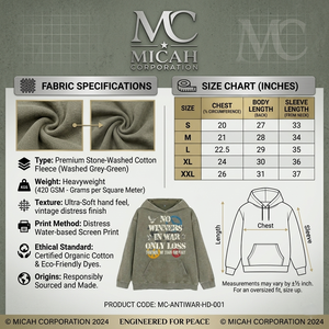 Sweat à capuche personnalisé en coton 100% crocheté et sweat à capuche pull-over délavé à l'acide pour l'automne avec imprimé graphique 'No Winners in War' Peace - Product Image 5