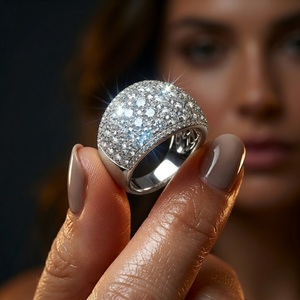 Anillo Clásico de Oro Blanco de 18k con Diamantes Naturales de Corte Brillante Redondo y Engaste Pavé para Mujer - Joyería para Fiestas y Regalos - Product Image 2