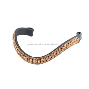 Suministro al por mayor canal vacío cuero caballo ceja banda con incrustaciones de una sola fila cristales dorados pedrería decorativa Bling ceja banda - Product Image 4