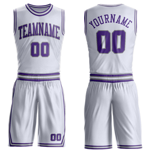 Ensemble de maillots de basket-ball sublimés personnalisés unisexe blanc et violet en mesh sans manches avec nom d'équipe 00, uniforme athlétique respirant - Product Image 1