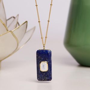 Pendentif Breloque Vintage en Argent 925 Plaqué Or Multi-couche avec Perles en Pierre Naturelle Lapis Lazuli et Pierre de Lune Véritable - Product Image 1