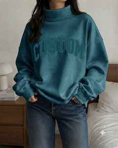 Sweat-shirt à col montant ample et respirant pour femme, en mélange de coton, décontracté, doux, pour tous les jours, à manches longues, idéal pour l'hiver - Product Image 1