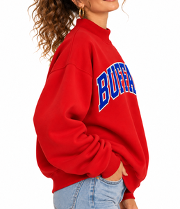 Custom Women’s <b>Mock</b> Neck Sweatshirt Oversized 100% Cotton Fleece Applique Embroidered Pullover Wholesale - Product Image 2