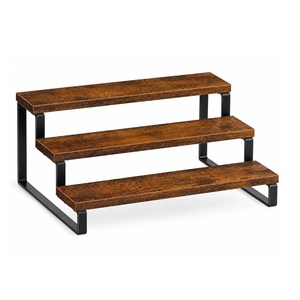 Organizador de encimera de 3 niveles, estante de almacenamiento de madera rústica con estructura metálica resistente, estante multiusos para especias de cocina y café - Product Image 1