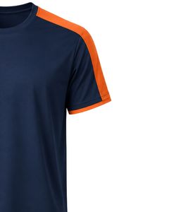 Camiseta deportiva para hombre, personalizada por el fabricante, en azul marino y naranja, de secado rápido, transpirable, para gimnasio, correr, fitness, atlética, de poliéster. - Product Image 4