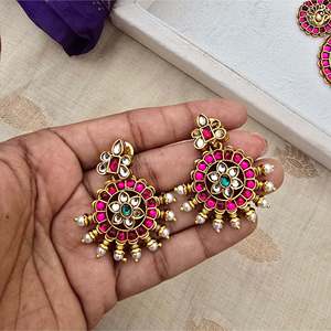 South Indian Lakshmi Coin Semi Bridal <b>Wedding</b> <b>Necklace</b> <b>Set</b>-Alloy Gold Plated Designer Fine Jewelry with Zircon Earrings - Product Image 6