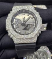 Montre G-Sh0 entièrement sertie de diamants, style buste personnalisé, Moissanite VVS, Hip Hop, boîtier en acier inoxydable de luxe, 42 mm, unisexe, quartz, bracelet en caoutchouc