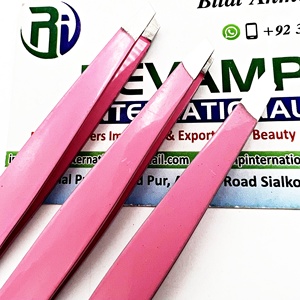 ECo-Friendly Japanese Stainless Steel Pink Color Eyebrow Tweezers Slanted Tip With Custom Logo - Product Image 4