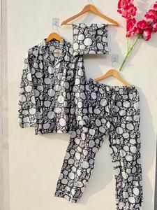 <b>Black</b> Floral Cotton <b>Pajama</b> <b>Set</b> Women | Soft Breathable Nightwear Lounge Wear PJ <b>Set</b> with Shirt & Pants - Product Image 5