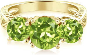 Wholesale Sterling Silver <b>Vintage</b> Elegant Green Peridot Gemstone <b>Ring</b> <b>Gold</b> Plated Bezel Setting Five Stone IGI Certified Wedding - Product Image 3
