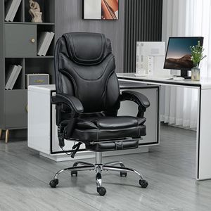 Sedia da Ufficio in Pelle PU con Massaggio a Vibrazione a 6 Punti, Riscaldata e Reclinabile, con Poggiapiedi, Nera - Product Image 2