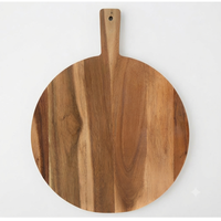 Papan Pemotong Kayu Bulat Grosir dari Kayu Akasia Alami, Pisau Pizza dengan Gagang