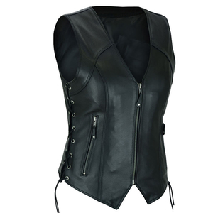 Riding Ladies <b>Leather</b> <b>Vest</b> Genuine Cowhide Full Zipper Sleeveless Coat Women Classic <b>Biker</b> Motorcycle Waistcoat for Sale - Product Image 3