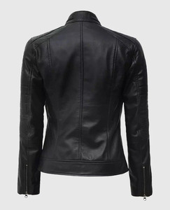 Chaqueta de Motociclista de Cuero Genuino Negro para Hombre, Cuello Alto, Cierre de Cremallera, Corte Ajustado, Estilo Motero, Múltiples Bolsillos, Alta Calidad - Product Image 2