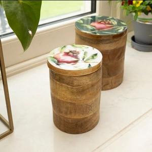 Boîte à sel en bois écologique et durable avec couvercle, vaisselle décorative, rangement pour herbes et épices, qualité export indienne - Product Image 1