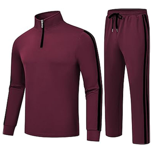 Survêtement bordeaux pour homme, manches longues, demi-zip, design sportif, séchage rapide, couleur unie, coupe classique, pour l'automne, avec poches latérales - Product Image 1