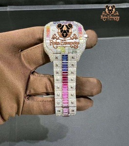 Montre carrée de luxe Ruha Enterprise, bracelet en acier inoxydable, cadran analogique orné de pierres précieuses, affichage de la date, montre unisexe - Product Image 3