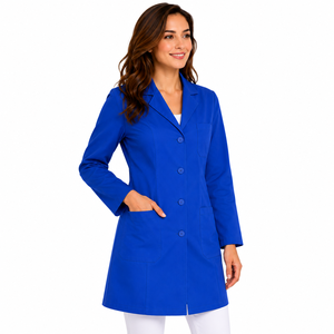 High Quality Womens Lab Coat Custom Logo Notch Lapel Medical Uniform Solid Colour Clinic Workwear Multi Pocket Gown Supplier Kit - Product Image 3