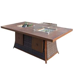 Ensemble de salle à manger de jardin 7 pièces avec foyer au gaz et bac à glace, table rectangulaire et 6 chaises hauteur standard pour usage extérieur - Product Image 4