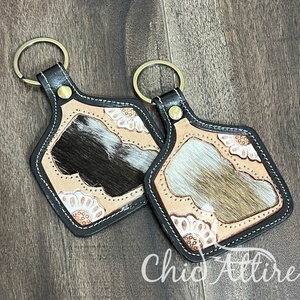 New Classic Vintage 2026 Tooled Leather Cowhide Keychain Sunflower Western Key Fob Rustic Floral Car Key Holder Gift for Unisex - Product Image 1